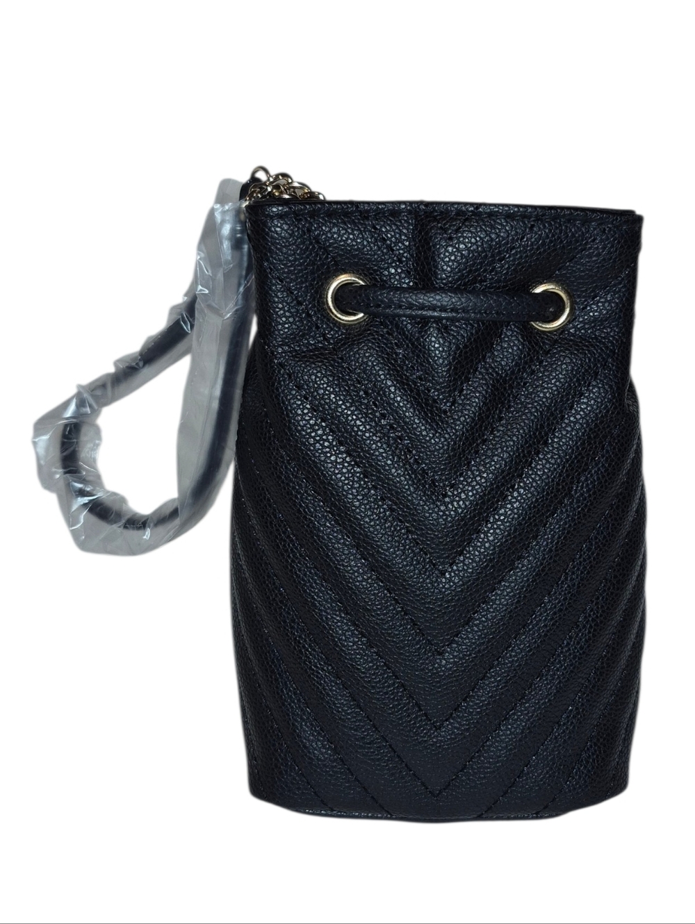 NWT Victoria's Secret Black Quilted Small Drawstring Wristlet - Picture 2 of 3